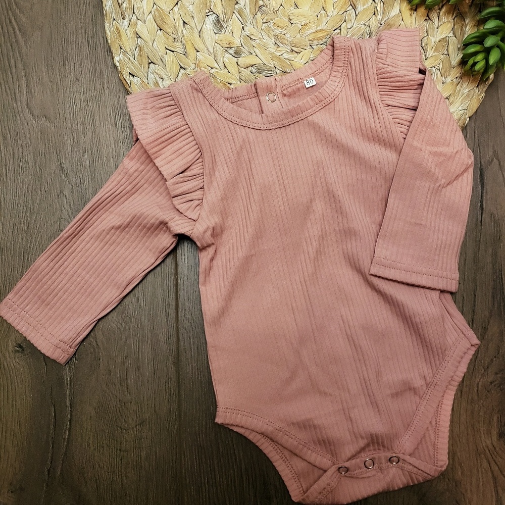 Baby girl ribbed ruffle long sleeve onesie